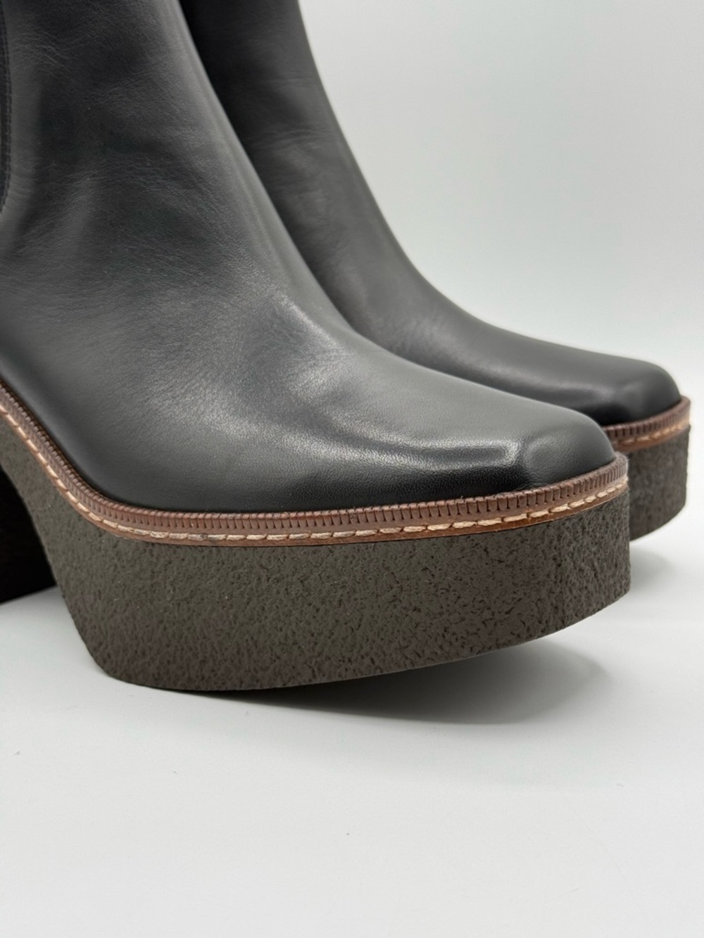 Pons Quintana Black Leather Platform Chelsea Chunky Block Heel, Modern Boots - Picture 10 of 16